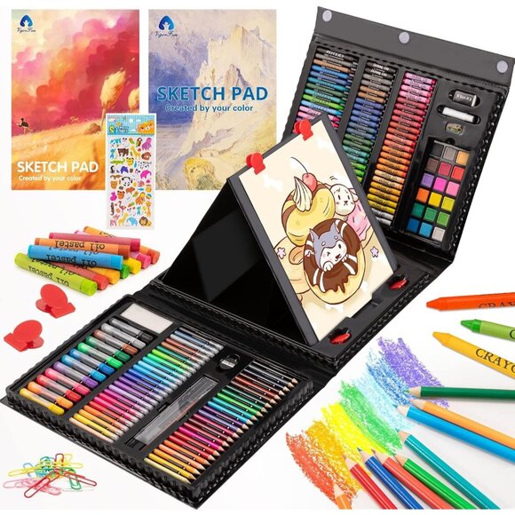Art Supplies 240-Piece Art Set Crafts Drawing Kits with Double Sided Trifold Ea